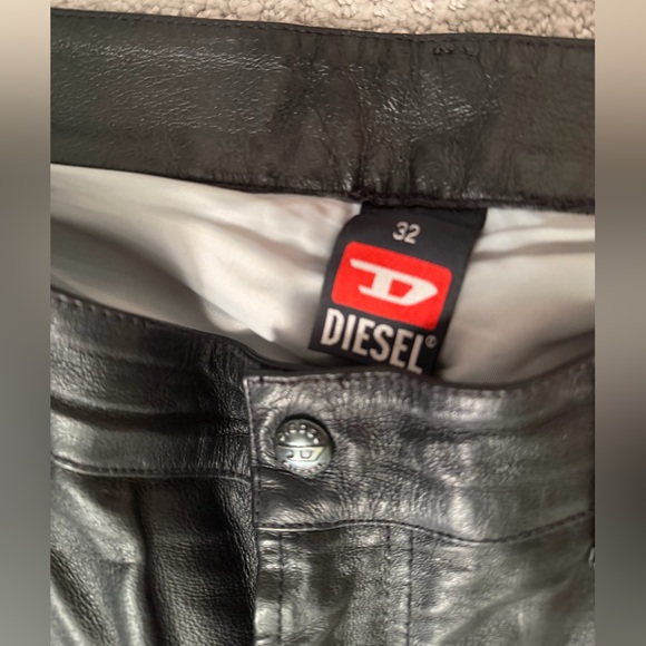 Vintage Diesel Black Leather Flare Pants Size 32 - Picture 4 of 7